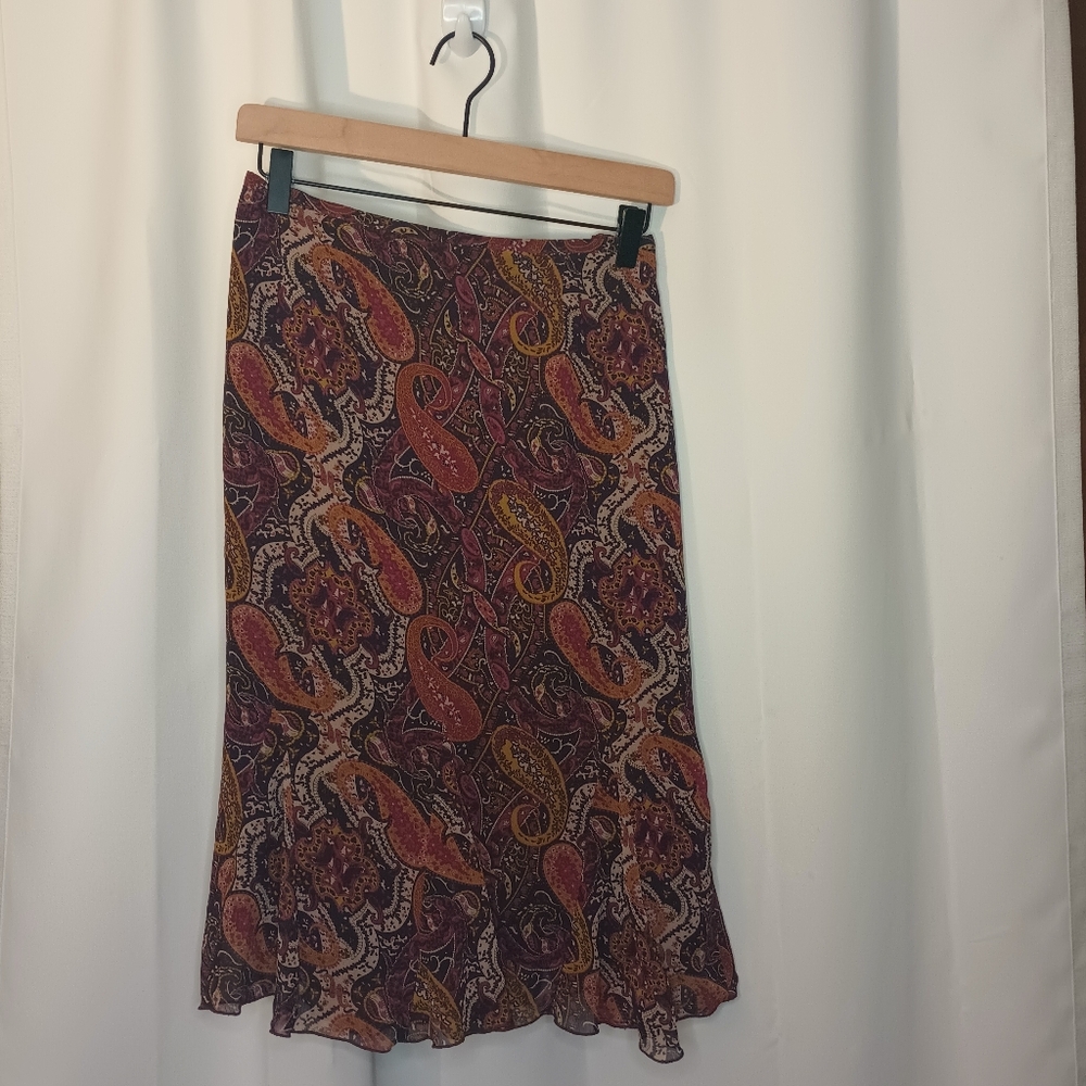 Petite Sophisticated Womens Fairy Grunge Skirt 12P Purple Brown Paisley Boho Y2K